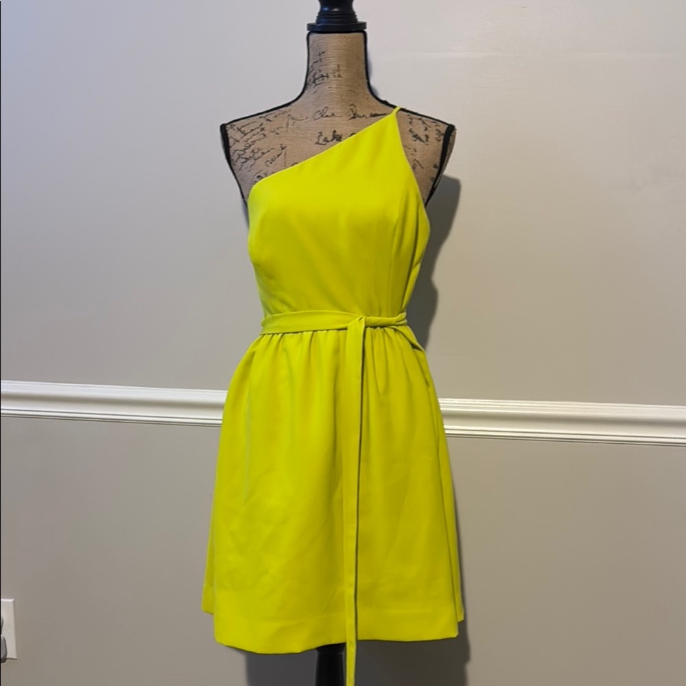 Halston Heritage One Shoulder Yellow Dress